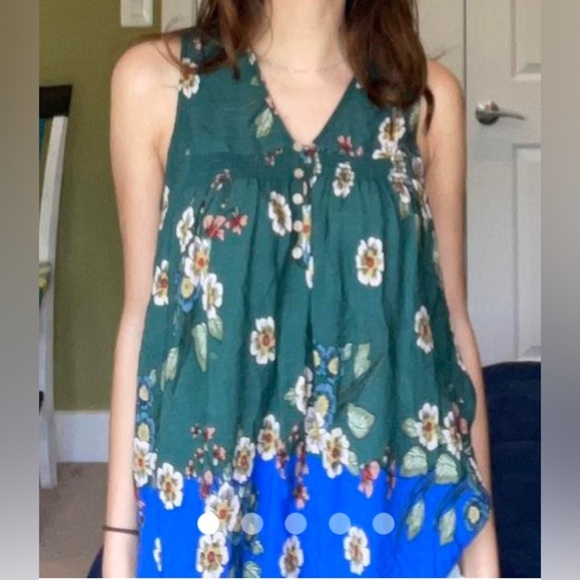 Democracy Green Blue Floral Sleeveless Tank Top Size Small EUC Boho - Picture 2 of 12